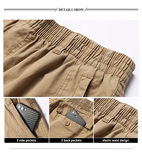 Wzikai Mens Cargo Pants,Elastic Waist Sweatpants For Men Casual Long Trousers Light Jogger Pants Khaki L #TOP4