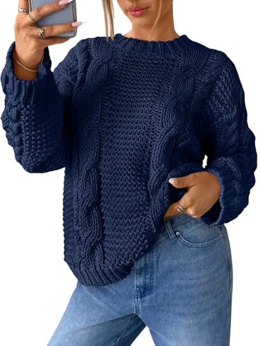 Trendy Queen Cable Knit Oversized Sweaters Womens Cozy Pullover S...