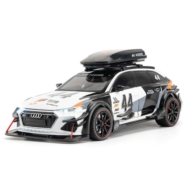 Image of Audi RS6 DTM Modified 1:24 Diecast Scale Model, Pull Back Toy Car for Kids, Openable Doors, Light & Music Features, Toy Vehicle for Boys and Girls (White)