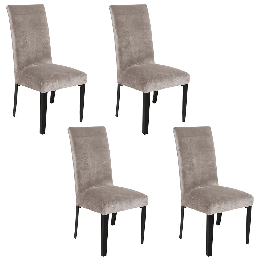 Velvet Dining Chair Covers Stretch for Dining Room Set of 4 Parson Chair Slipcovers Protectors Soft Thick Solid Fabric Washable (Khaki, Set of 4)