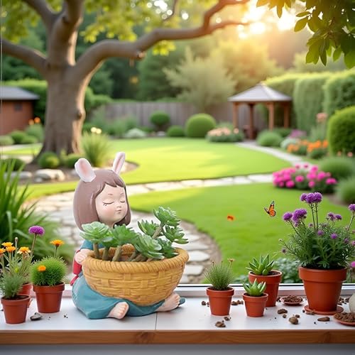 Image of Cute Combo Girls Pink|Think|Baskets Girls Succulent Planter Pots Resin Creative Flowerpot Plant Pots Planter Container for Home Garden Office Desktop Decoration(Pack of 4)