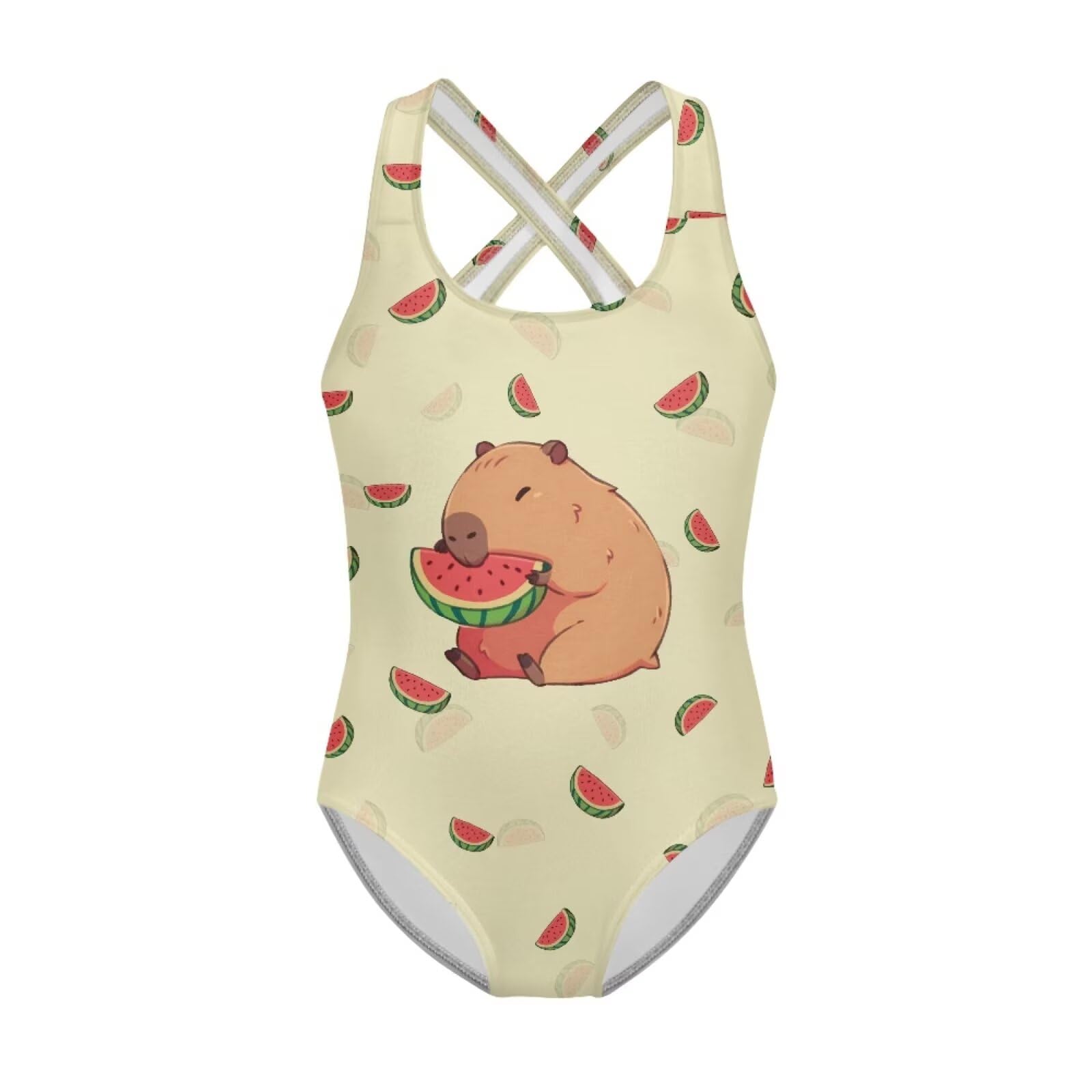 Girls One Piece Swimsuits Axolotl Cross Back Swimwear Beach Summer Quick Dry Beach Bathing Suit