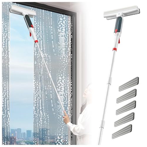 HJXBD888 RYJYQYX 4 en 1 Spray Limpiacristales con Varilla De Extensión, Limpia Azulejos con Colector De Aguas Residuales Y 5 Paños para Baños,Ventanas,Espejos