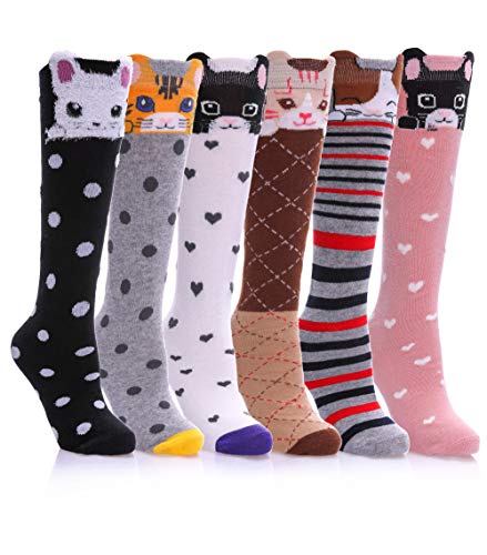 Image of FNOVCO Girls Knee High Socks Cartoon Animal Patterns Cotton Over Calf Socks