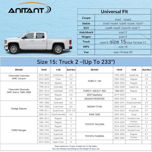 ANITANT Lightweight Truck Cover Waterproof All Weather (Gift Windshield Cover) Truck Protector Waterproof Pickup Cover Up to 233\" - Thumbnail 5