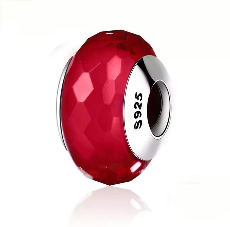 Murano Charm 925 Sterling Silver Glass Charm Beads for Fashion Charms Bracelet & Necklace (red)