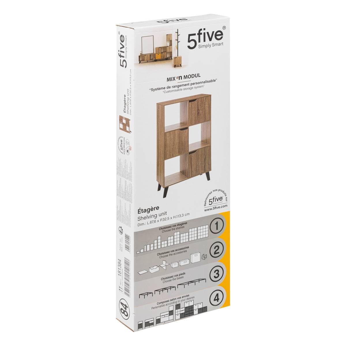 5 five simply smart Étagère 6 Cases Porte Effet Bois Naturel Ceda
