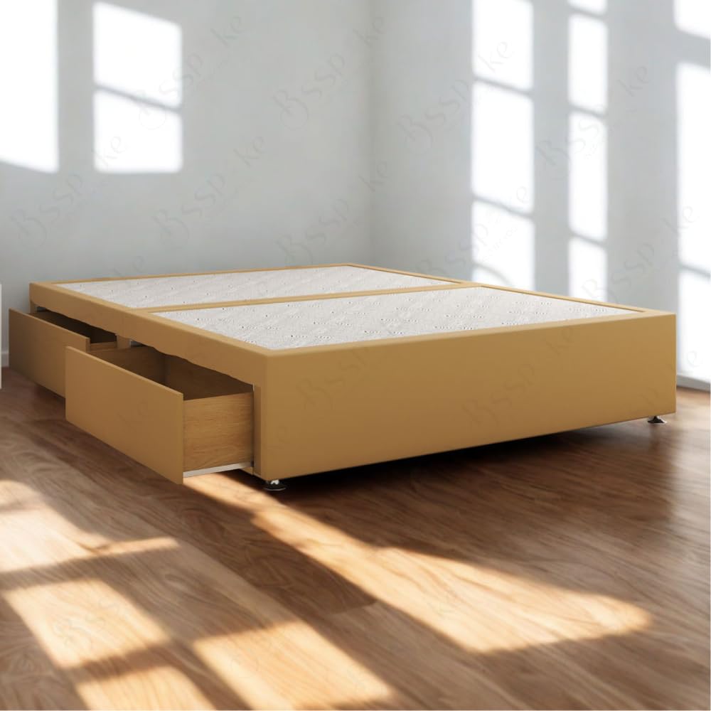 BSSPOKE Hard Divan Bed Base with 2 or 4 Storage Drawers Plush Velvet Upholstered Platform UK Handmade Bed Base (Mustard Plush, 4ft6" Double (with 4 Drawers))