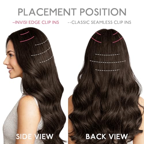 Image of WENNALIFE Invisi Edge & Classic Seamless Clip in Hair Extensions Real Human Hair, 22 Inch 150g 7pcs Light Dark Brown Hair Extensions for Women Invisible Straight Injection Extensiones de Cabello Human