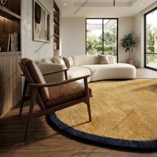 Image of SWEET HOMES Yellow Carpet for Living Room Handwoven Shaggy Ultra Soft Plush Irregular Rug, 6 x 8 Feet (183 x 244 cm), Yellow & Blue