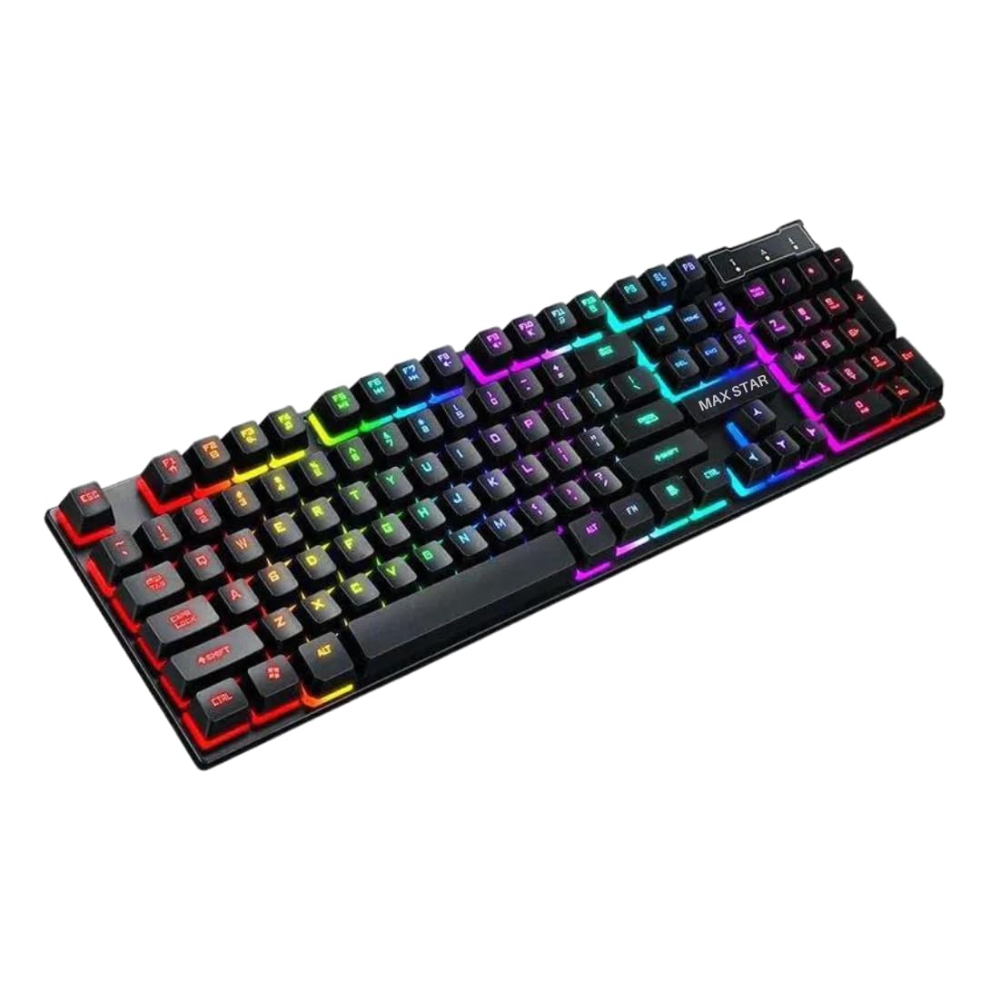 Max Star Teclado Gaming Iluminación LED RGB Teclado Alámbrico Gaming Windows, Mac, PC Gaming, Ordenador, Portátil Teclado Mecánico Negro