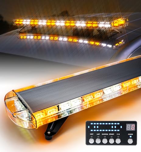 LUMENIX 48 Inch LED Rooftop Emergency Strobe Lights Bar w/Adjustable Mounting Brackets, Warning Caution Security Lightbar for Construction Vehicles Law Enforcement Snowplow Tow Trucks - White Amber