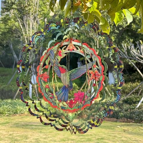 Image of Eandisom Wind Spinners Outdoor Hummingbird - Birthday Gifts for Women Mom Grandma, Hanging Wind Spinner 12 inch 3D Wind Sculptures for Garden Decor for Outside, Patio, Yard, Outdoor