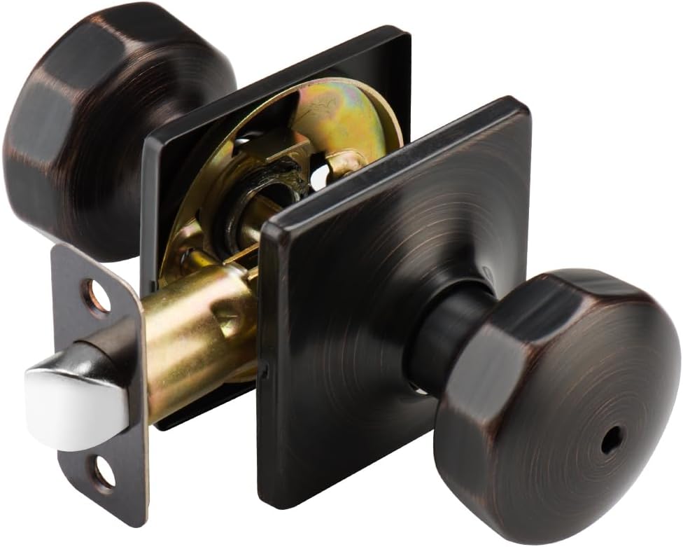 Door Knob with Lock for Bathroom and Bedroom,Privacy Black Door Knob, Aged Bronze