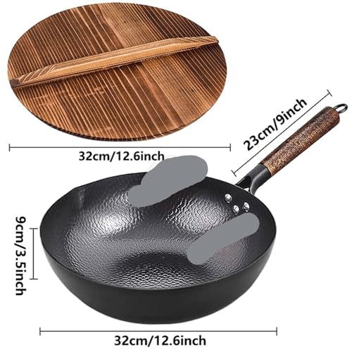 Wok de acero al carbono 32cm con tapa de madera miniatura 5