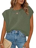 Saodimallsu Womens Crochet Sweaters Summer Cap Sleeve Knit Tops Lightweight Crewneck Beach Vacation Clothes Army Green