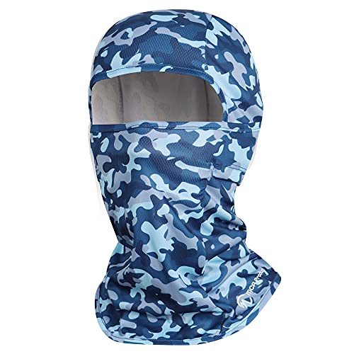[MCA Products] 迷彩 メッシュ フルフェイスカバー バラクラバ ヘルメット インナーキャップ 濡らしてひんやり 吸水冷感 速乾 高通気性 紫外線カット 日焼け防止 色数豊富 サイクリング ツーリング スポーツ アウトドア 野外活動 フリーサイズ 男女兼用 (ブルー)