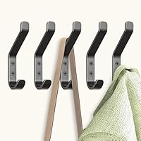 GlazieVault Coat Hooks Wall – Door Hooks (5 Pack) - Heavy Duty Wall Mounted - Premium Design Rust Free Hooks (Black, Pack 5)