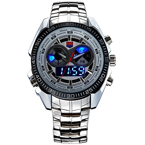Military Watch Men's Sports Analog Quartz Watch Dual Display Waterproof Digital Watches Men's iital Sports Watch Waterproof Casual Luminous Stopwatch Alarm Army Watch ï¼ˆWhiteï¼‰