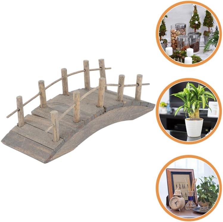 Miniatura 9 de Gadpiparty Puente de jardín, 2 piezas, modelo de puente de arco de madera en miniatura, mini adornos de jardín, decoración de micro paisaje,