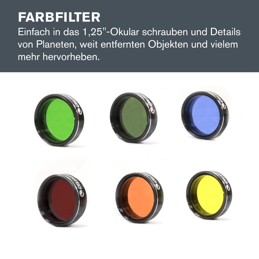 Celestron 94303 1,25 Zoll Okular- und Filterset - 14-teiliges Set in Metalletui mit Schaumstoffeinsatz, Silber