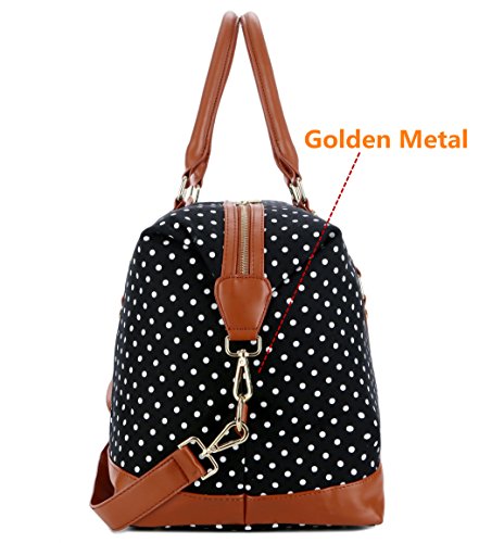 BAOSHA HB-14 Canvas Travel Tote Duffel Bag Carry on Weekender Overnight Bag Oversized for Women and Ladies (Black Dot)