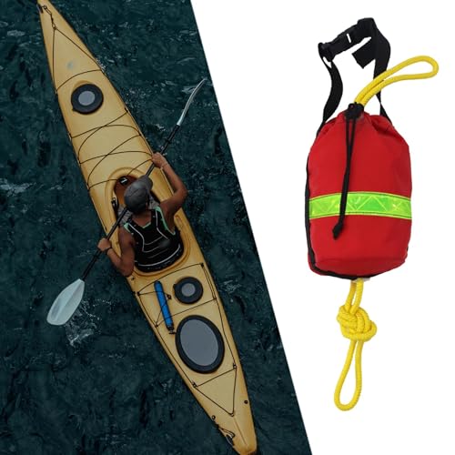 Perfeclan Wurfsack mit Seil, Seilwurfsack, 21 m tragbarer Rettungssack Rettungswurfleine mit Tasche für Wassersport, Schwimmen, Kanufahren, Bootfahren, Kajak, Segeln, Rot/Gelb mit Reflektorstreifen