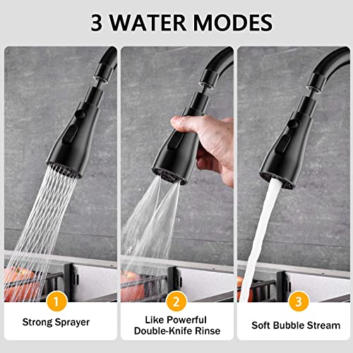 Kitchen Faucet Head Replacement - Munnar Pull Down Spray Head For Kitchen Faucet, Kitchen Sink Faucet Replacement Parts, 3 Modes, High Pressure, Big Angle Swivel, M22, M24 Thread Adapters Included #TOP3