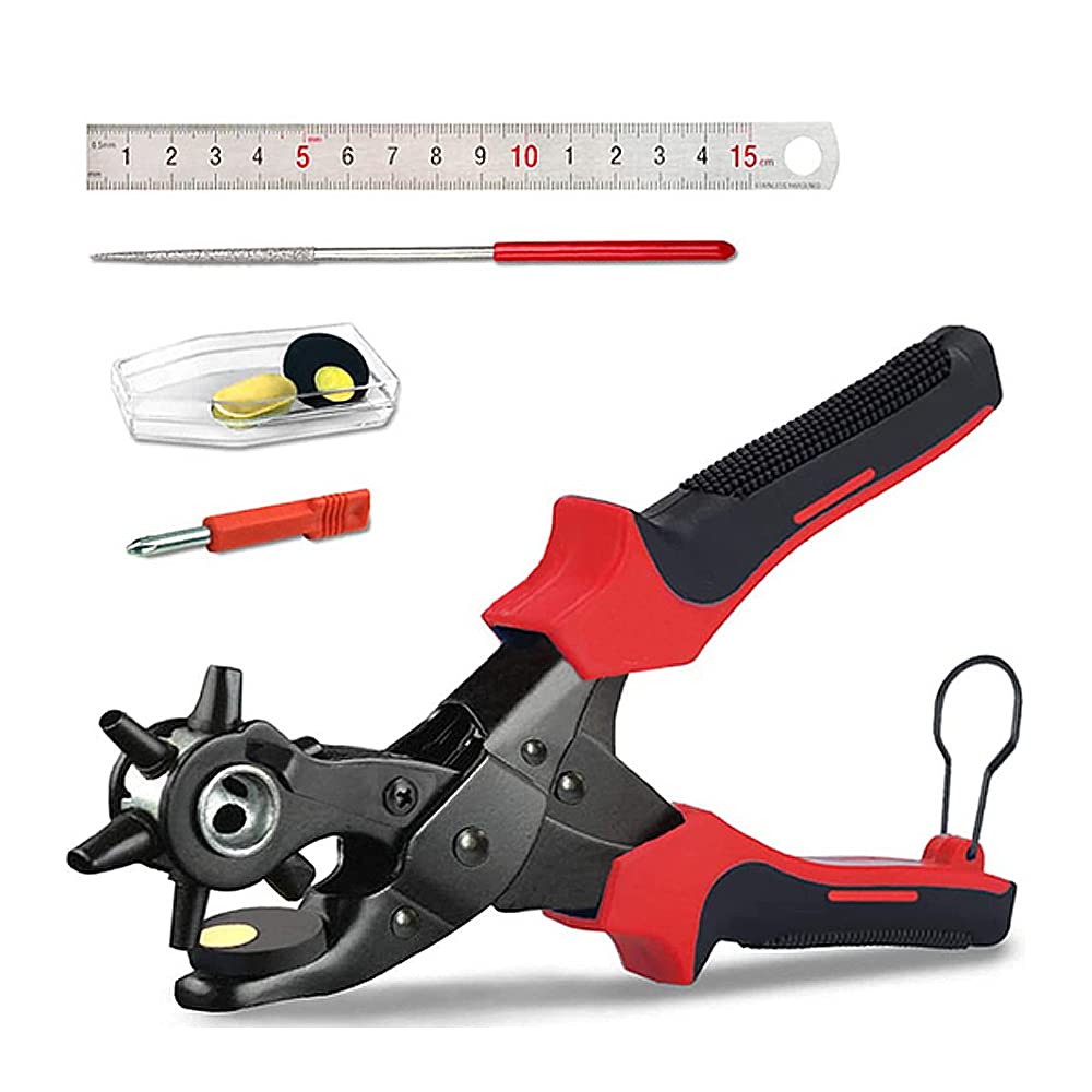 Beauenty Leather Hole Punch Set，Ruler & Awl Tool. Revolving Punch Hole Tool,Best Professional Leather Hole Punch Set for Watch Strap, Shoe, Bag,Fabric,Eyelet (C1)