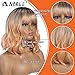 NOBLE Pink Orange Wig for Women Peach Wig with Bangs Ombre Bob Curly Wigs with Air Bangs Synthetic Short Wavy Wigs with Bangs Heat Resistant Synthetic Daily Party Cosplay Costume Wigs