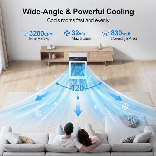Image of Uthfy 3200CFM Swamp Cooler, 40 inch Evaporative Air Cooler with 8Gal Detachable Water Tank, 120 Oscillation, Remote, 12H Timer, 3 Speeds, Portable Cooling Fan for Home, Garage, Patio, Workshop