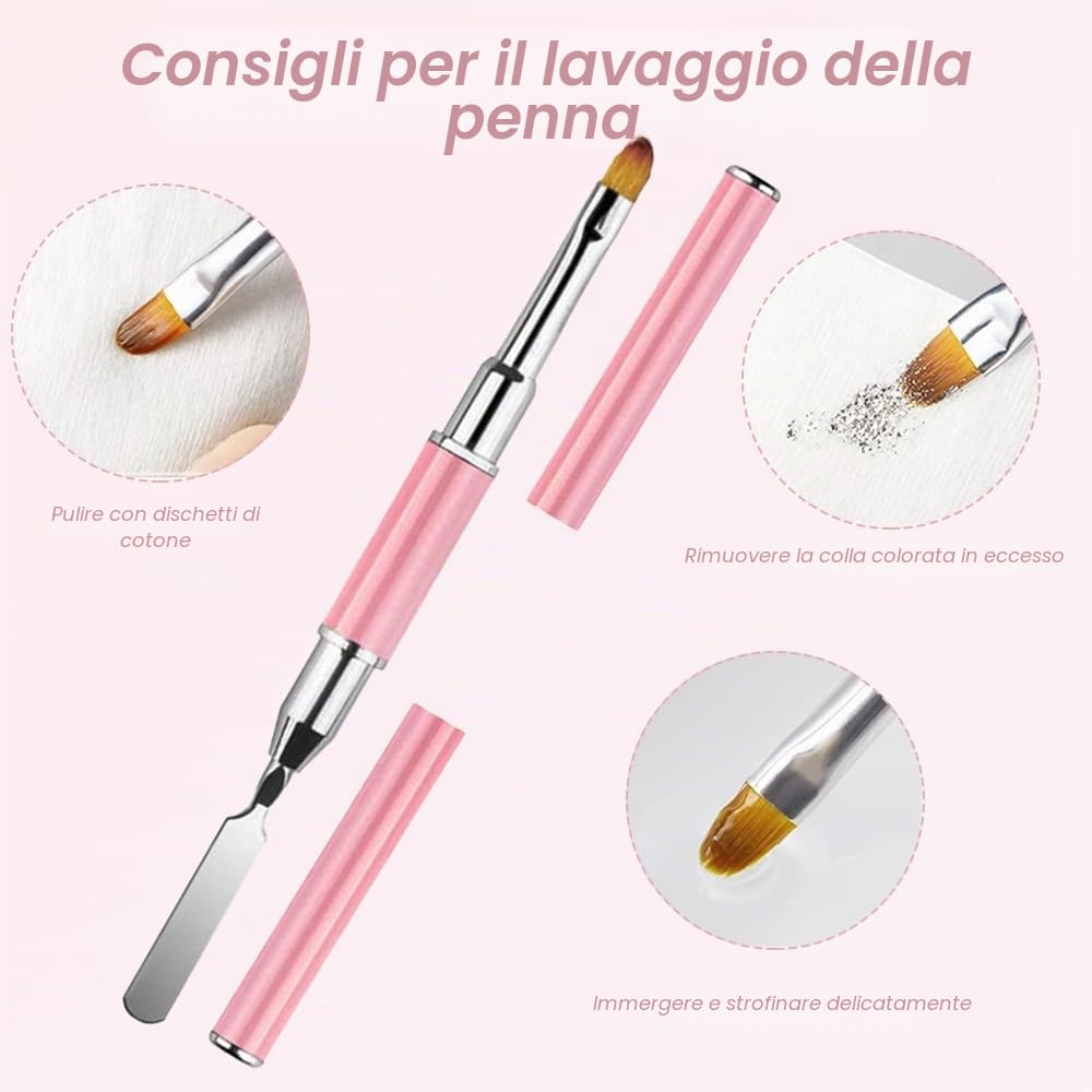 Dual-ended Nail Art Penna, Pennello Gel Unghie Ricostruzione, 2 in 1 Nail Art Brush Dual Ended, Unghie Dual End Pennello in Gel, Strumento Per Manicure Fai Da Te