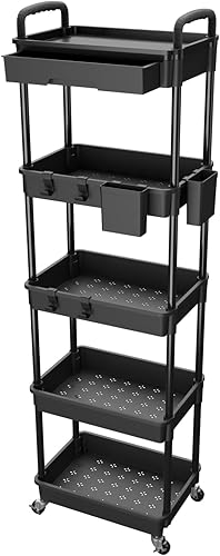 Miniatura 94 de REBECAT - Carrito utilitario de 3 niveles con cajón, hecho de organizador de almacenamiento multifuncional para cocina, baño, sala de estar, oficina