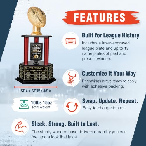 Image of TrophySmack 19-Year Perpetual Fantasy Football Trophy, Custom Engraved