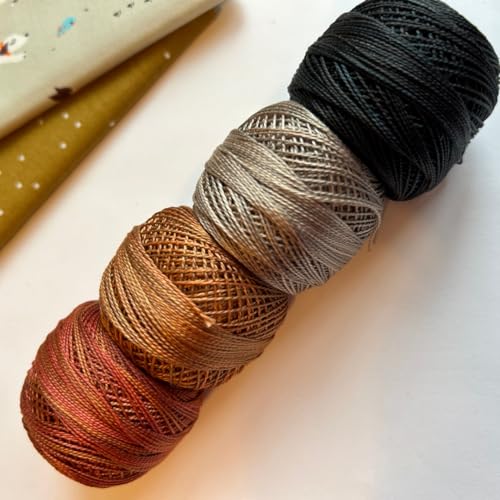 Image of Valdani Hand Dyed Perle Cotton Thread Bundle - Size 12, Colorfast Quilting & Embroidery Thread, 4 Neutral Autumn Shades, 109 Yards Each, Ideal for Applique, Punch Needle & Stitching
