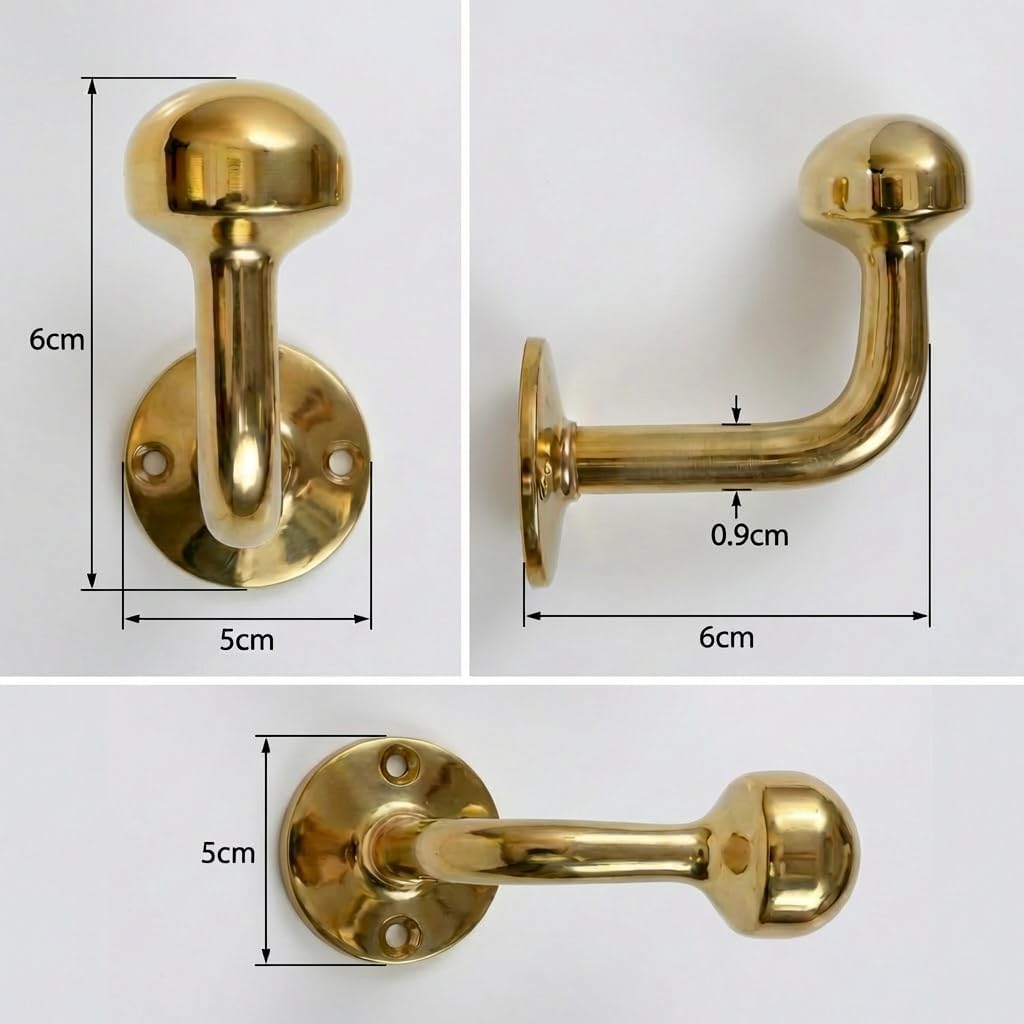 Set of 2 Unlacquered Brass Wall Hooks for Hanging, Handmade Decorative Coat Hanger | Heavy Duty Brass Hooks for Towels, Jackets, Robes | Bathroom Towel Hook Wall Mounted