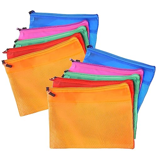 Image of TULMAN Nylon 10 Pieces B5 Size Transparent Waterproof Travel Storage Pouch Organizer Mesh Bag with Zipper for Cosmetic Jewelry Makeup Pen Pencil Case (Color May Vary) - Multicolor