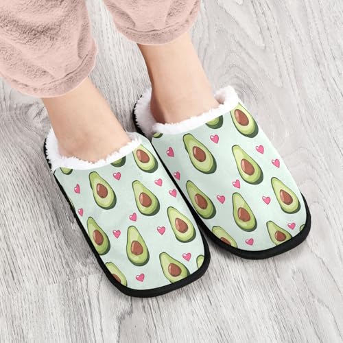 Cartoon Avocado Pink Heart Slippers For Women Men Soft Memory Foam Non-Slip Fruit Winter Indoor House Shoes Travel Slipper4