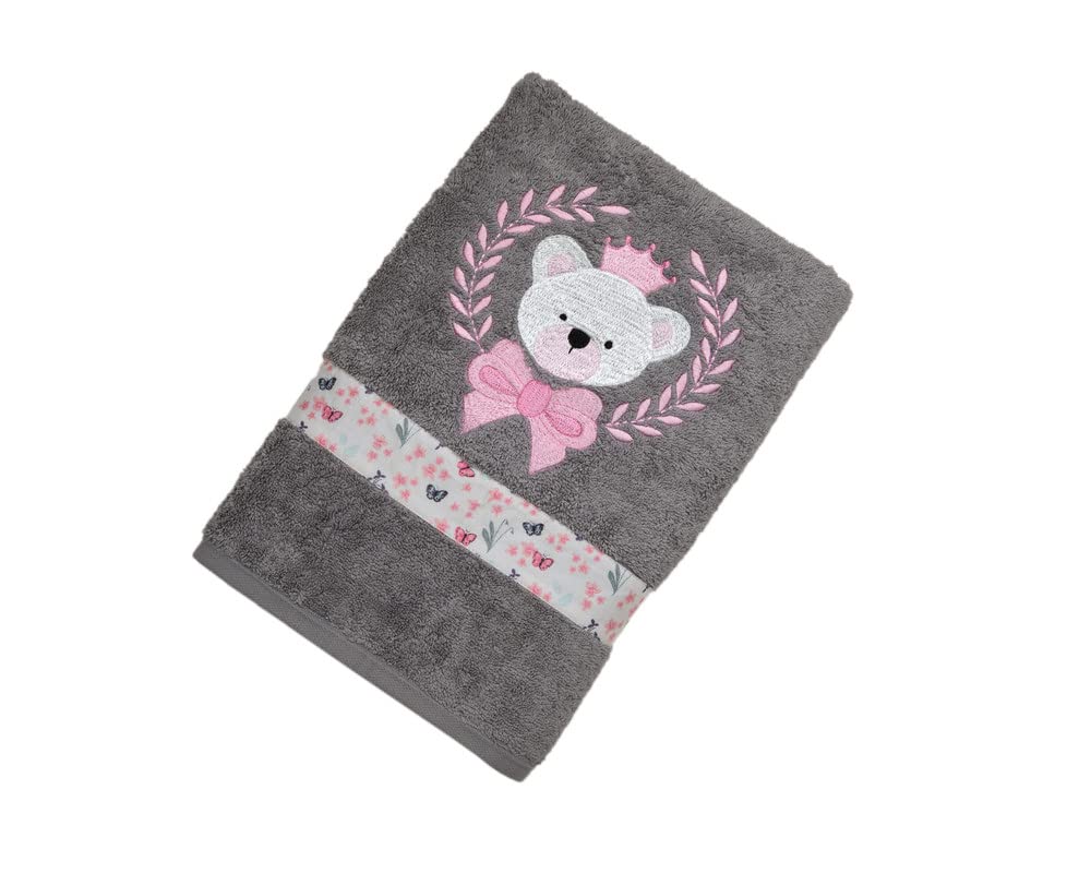 Image of SNAAN 600 GSM, Pure Combed Cotton Girl Teddy Bear Towels for | Ultra Soft, Super Absorbent Luxury Bath Towel with Attractive Cartoon Animal Design for, Boys & Girls (Grey)