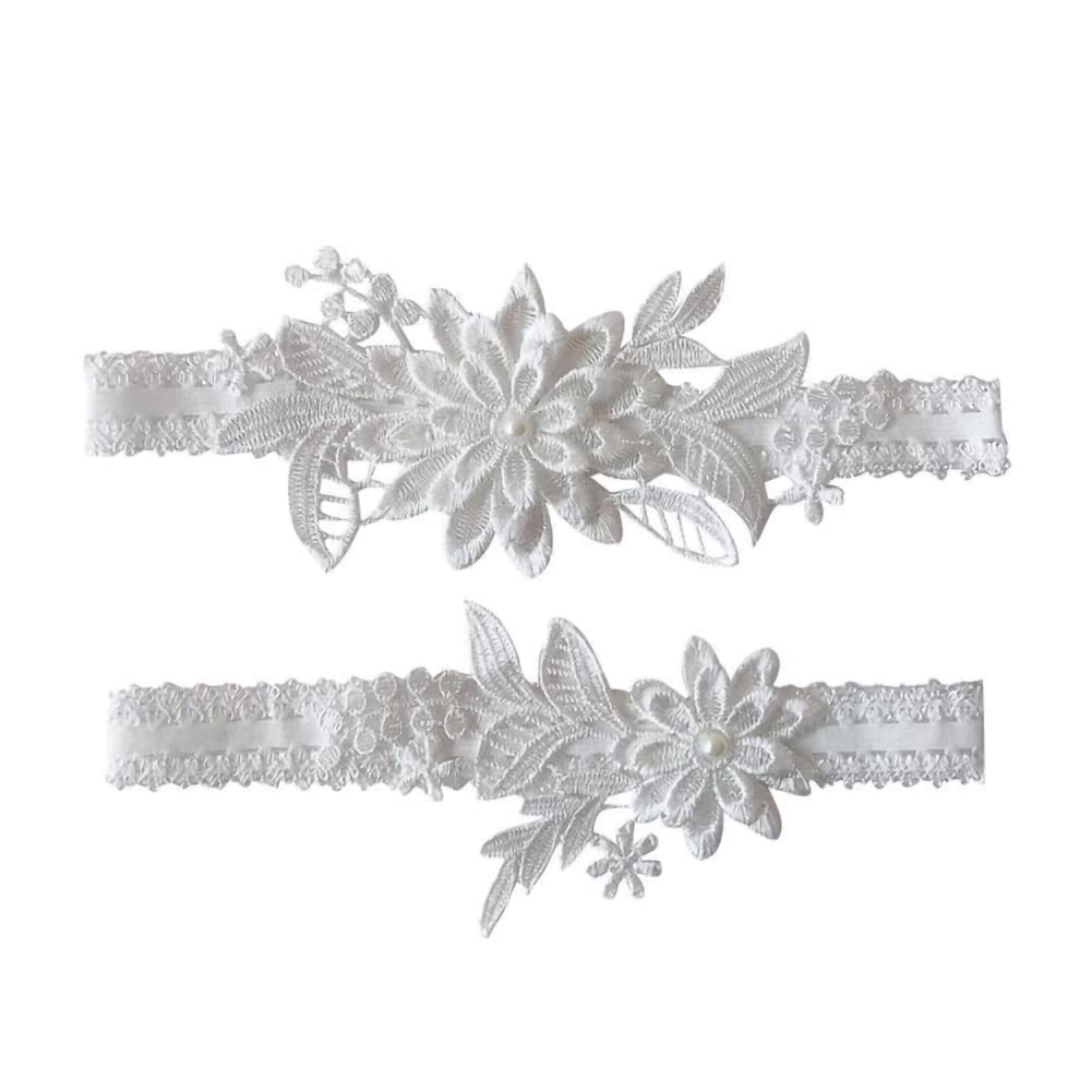 ConfonzeWedding Garters for Bride Bridal Lace Garter Set Floral Leg Ring with Hand Sewn Faux Pearls