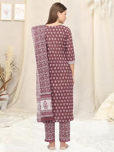 Image of MIRCHI FASHION Pure Cotton Straight Kurta Set with Dupatta | 3 Piece Ethnic Kurta Pant Set Office Wear Salwar Kurta Set for Women