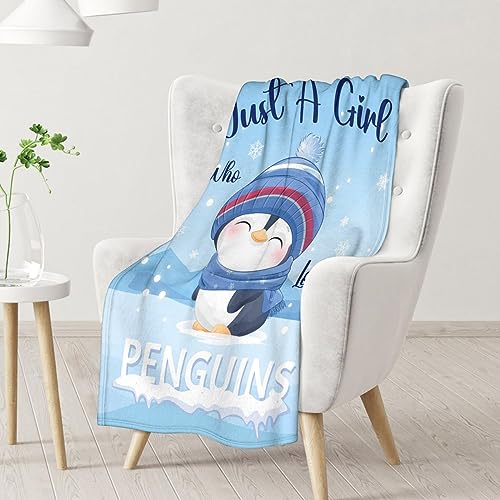 Penguin Blankets - Soft Fuzzy Blanket Throw for Kids, Adults - 50"x60" Flannel Blankets for Bed, Couch & Sofa - Blue Cute Blanket Gifts