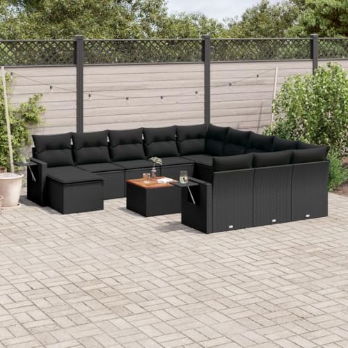 Mokuyary 13-TLG. - Sofá de jardín con cojines (polirratán, para exteriores, fácil de limpiar, resistente a la intemperie, para terraza, balcón o terraza)