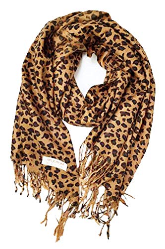 Cirrus Animal Print Fringed Shoulder Pashmina Feel Wrap Scarf - Leopard Patterns