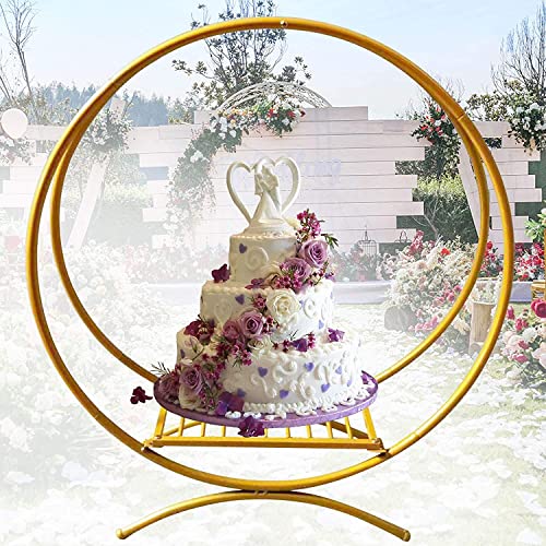 Fichiouy Gold 23.6In Wedding Hoop Cake Stand For Ceremony, Metal Circle Flower Hoop Arch Dessert Cupcake Display Stand Decoration For Wedding/Birthday/Anniversary Party (Gold 60Cm(23.6In)) #TOP6