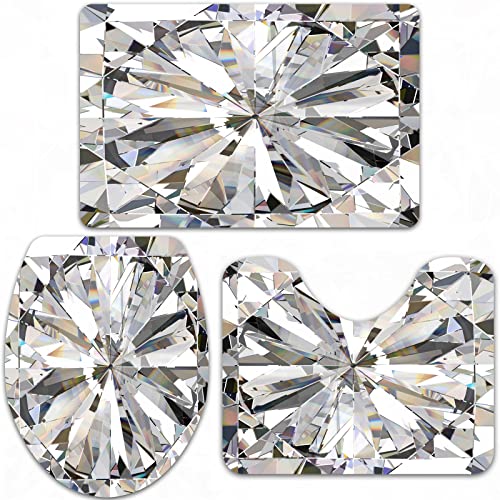 URSOPET Badteppich-Set 3-teilige, rutschfeste,Blauer Kristall realistischer Diamant ätzendes 3D-Muster abstraktes Bling…