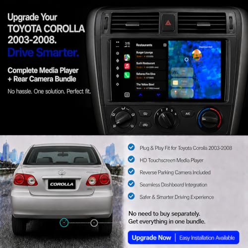 Image of Toyota Corolla 2003-2008 Original QLED 9 inch Zlink Car Android Stereo | OS 13 | 4GB+64GB | Display Support Car Play & Android Auto | incl. AHD Camera & Frame Compatible with - 1 Year Warranty