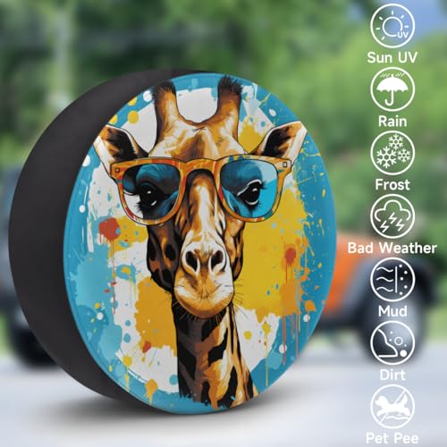 Image of Spare Tire Cover for RV Trailer, Funny Giraffe Tire Covers Universal Fit for Travel Trailer Camper Jeep RV SUV Truck Waterproof Wheel Cover (16 inch for Diameter 29 inch - 31 inch)