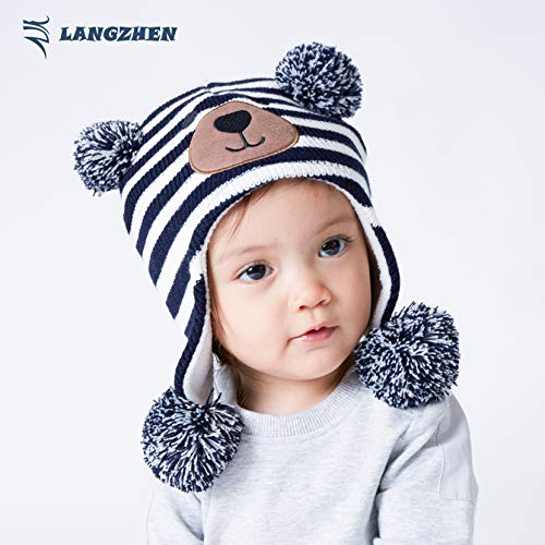 LANGZHEN Toddler Kids Infant Winter Hat,Earflap Knit Warm Cap Fleece Lined Beanie for Baby Boys Girls3