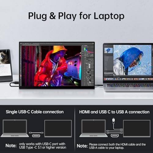 Image of Portable Monitor Touchscreen,18.5'' FHD IPS Touch Screen Monitor, Travel Monitors w /Kickstand & Speaker, HDMI USB C External Screen for Laptop PC 10-Point Touch for Windows devs